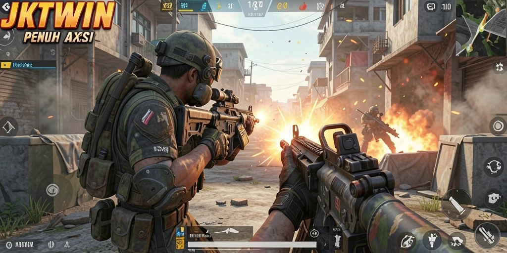 Tampilan menarik dari gameplay JKTWIN dengan aksi FPS.
