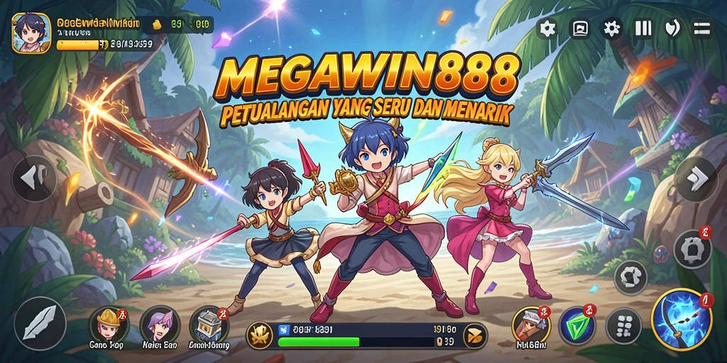 Tampilan gameplay seru dari MEGAWIN888 dengan karakter Anime menarik.