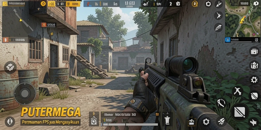 Screenshot gameplay PUTERMEGA dengan aksi menembak yang mendebarkan.
