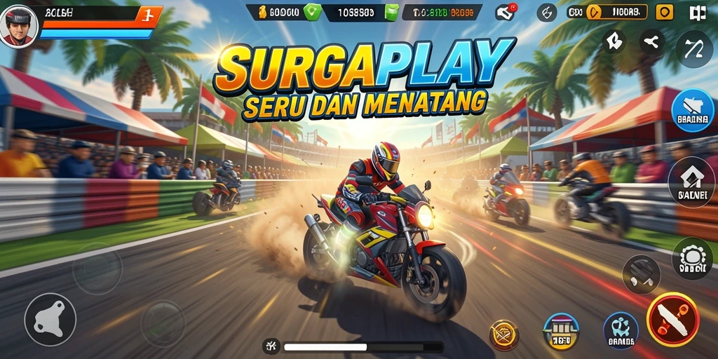 Tampilan utama gameplay SURGAPLAY dengan aksi balapan yang mendebarkan.